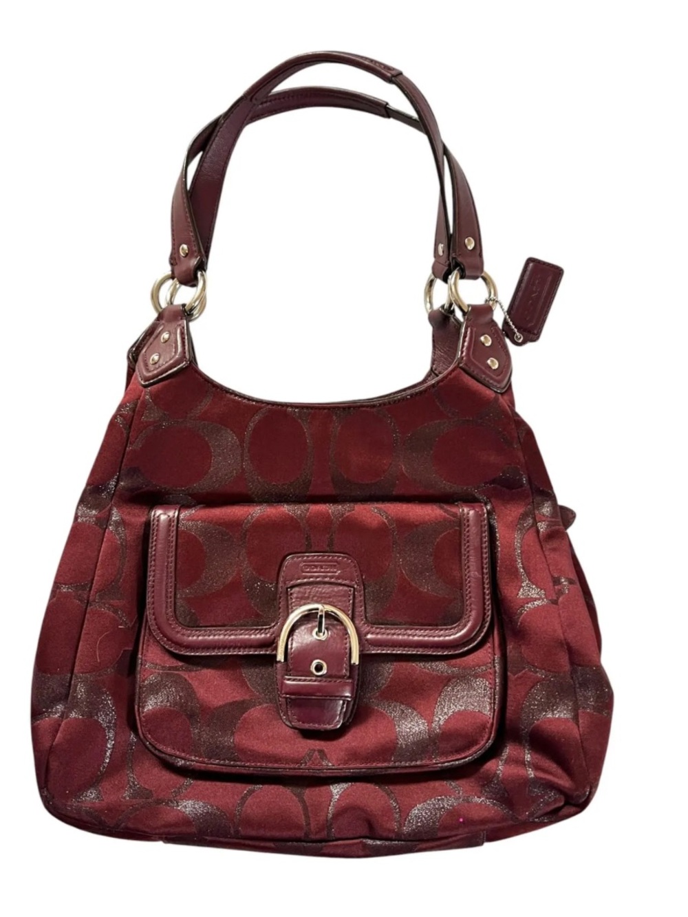 Coach Campbell F26245 Burgundy Signature Metallic Hobo Bag
